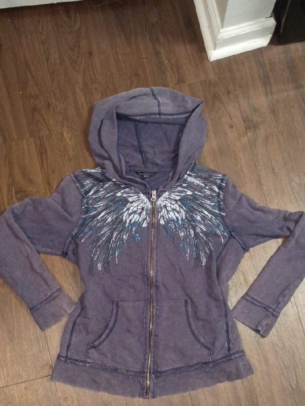 vintage Y2K Rock & Republic angel wings graphic zip-up hoodie